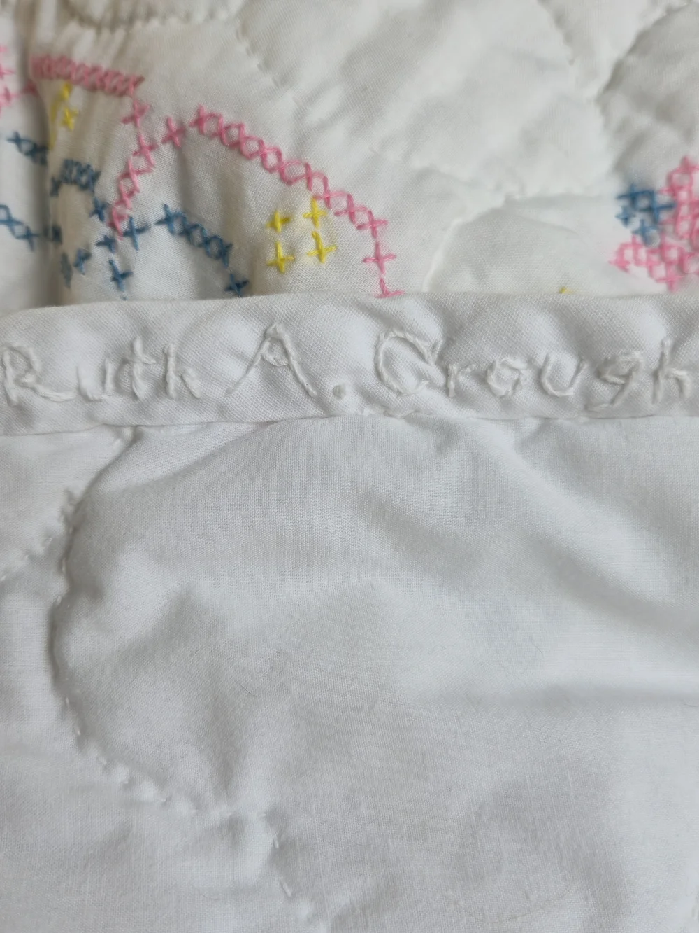 Vintage Handmade Floral Tulip Quilt Set - Signed Heirloom 3-Piece Lace Edge